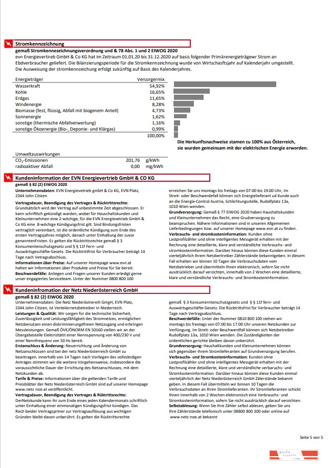 Austria EVN electricity utility bill 5